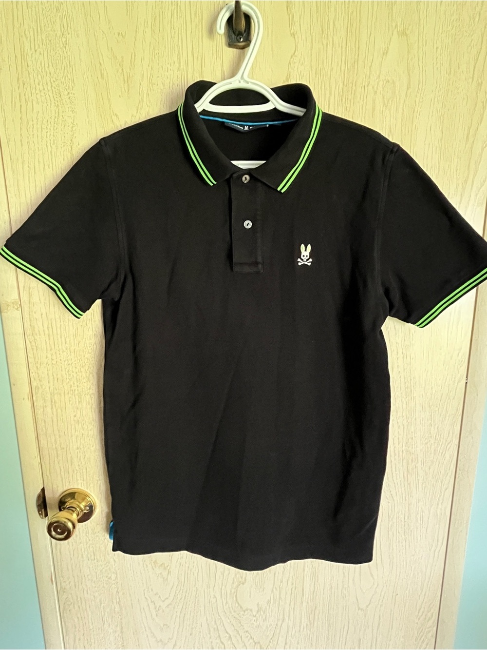 PSYCHO BUNNY Mens Faye Pique Polo Sz 4 / Small Black & Green